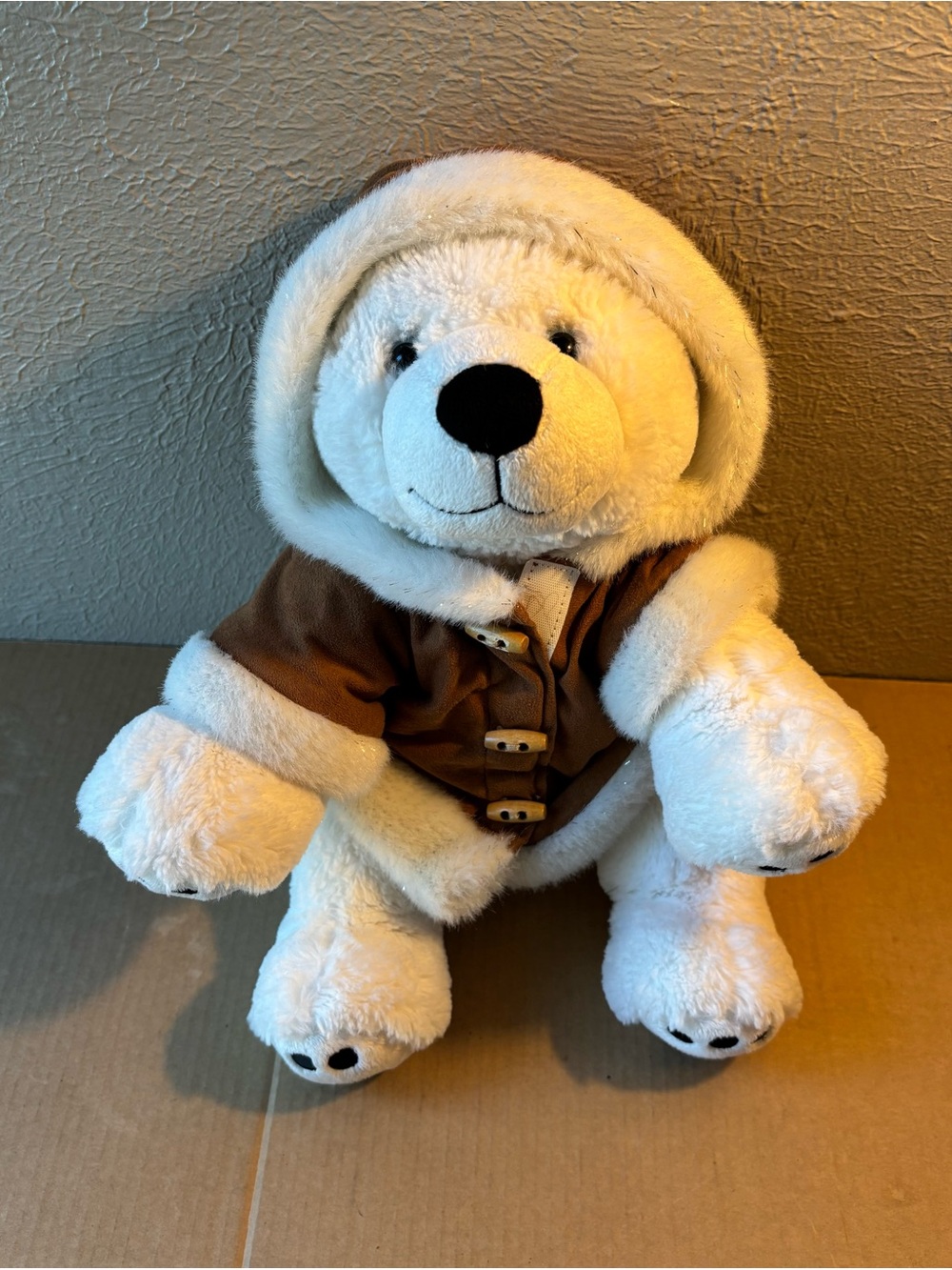Build a Bear White Soft Bear Plush Stuffed with Brown Hoodie